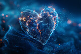 Digital heart glowing with connections in a network of love and technology