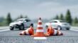 © StockAlchemy - Traffic cones on the road with damaged car after accident