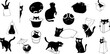 © PrimePixel Co - Black Cat Silhouette Illustrations in Playful and Humorous Poses on isolated transparent PNG  Background