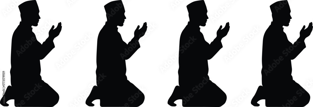 Grove Supplication Ritual Stock-Vektorgrafik „Silhouette, prayer, traditional clothing, kneeling ...