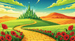 © PDWN Creative - The Emerald City A Vibrant Illustration of the Famous Yellow Brick Road, Poppy Fields, and Landscapes