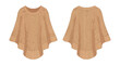 © Awan - Beige knitted poncho vector illustration with front and back views on a white backdrop showcasing its unique and relaxed style