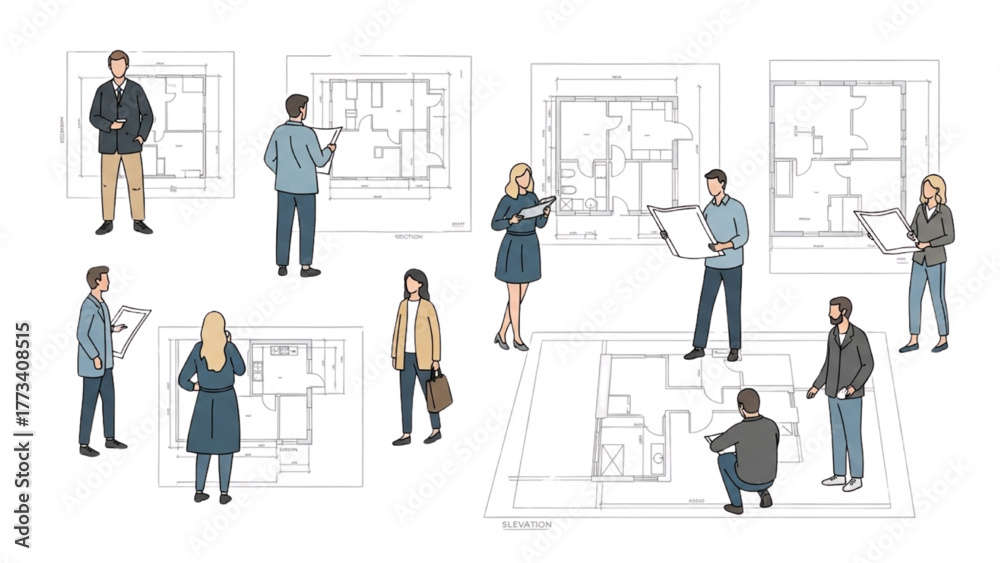 Architectural Professionals Collaborating on Building Blueprints and ...