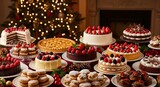 A festive array of cakes and desserts for a christmas celebration