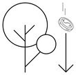 © robu_s - Coin falling next to simplified tree forms, symbolizing environmental depletion and monetary focus. Ideal for sustainability, environmental conservation, deforestation, resource management, financial