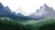 © lahiru - A simple landscape illustration of mountains and a forest with trees in varying shades of green