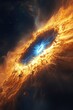 © Creative_Bringer - A glowing comet shaped like an eye, bright iris shining blue, floating through cosmic mist
