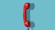 © CrazyJuke - Retro Call: A striking red telephone handset hangs on a blue backdrop, casting a long shadow, evokes a sense of vintage communication, anticipation, or a forgotten era.