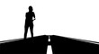 © Luiz  Fernando - Monochrome vector of a person walking alone on an empty road, isolated silhouette