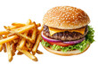 © Seek - Juicy cheeseburger with golden fries isolated on a transparent background