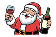© kalsoam - Santa Claus is holding a glass of red wine and a bottle of wine.