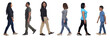© Curto - side view of a group of Latin American people walking on white background