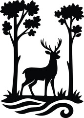 Naklejka na meble Silhouette deer stag in forest landscape minimal design Vector illustration