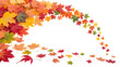 © PixelNest - Bright colorful autumn leaves are gently falling and swirling in a dynamic natural flow, perfectly isolated on a transparent studio background.