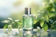 © V Art - Elegant glass bottle filled with refreshing green liquid surrounded by lush foliage and soft natural light