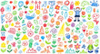 © SHAKAHWAT - Crayon drawing abstract seamless pattern background texture made up of colorful flowers smiley faces and children sketches in kid style artwork