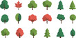 ©  Creative vectors - Collection of colorful tree icons with green and orange foliage, simple flat design forest elements, nature symbol illustration on white background
