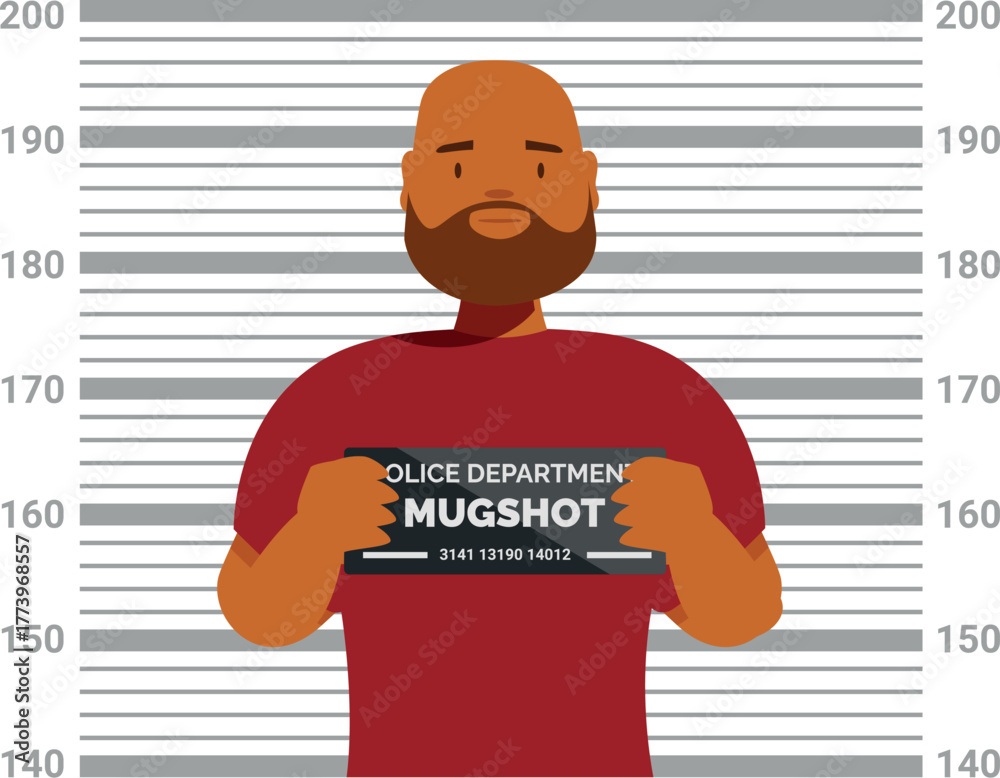 Arrested criminal holding mugshot sign during identity verification ...