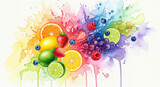 background of fresh fruits with water splashes