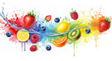background of fresh fruits with water splashes