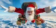 © Wolfilser - Santa Claus as a skydiver jumps to earth with a parachute and many gifts on his back
