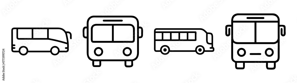 Collection of bus icons showing different views and styles for ...