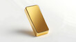 © Mini Minami - Single shiny gold bar standing upright on white surface, symbolizing wealth and luxury with minimalist style