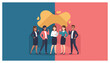 © Vectorzone - Diverse business team pointing to a blank speech bubble showing collaboration and new ideas