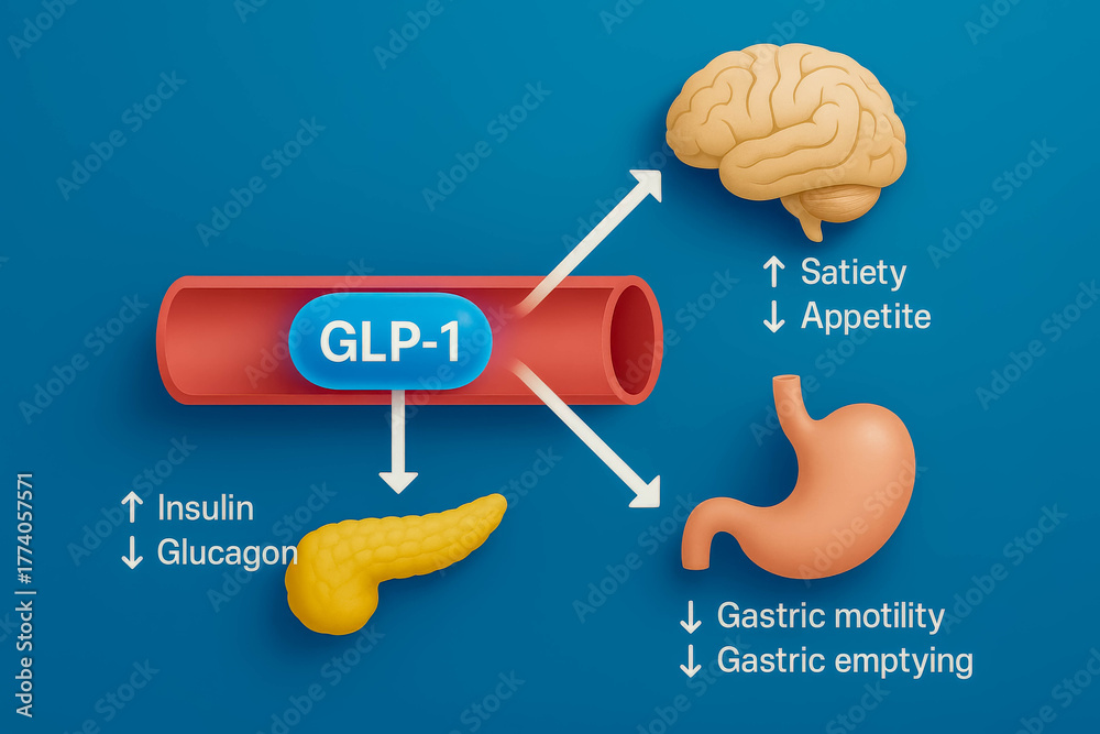 Stock-Illustration „Illustration of GLP-1 hormone effects on appetite ...