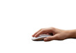 © Barny - Neutral hand operating sleek mouse on polished wooden desk. Blurred keyboard/monitor, white studio background, UHD photography concept of digital productivity