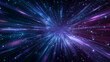 © Techno Stoks - abstract neon light background with blue and purple rays of energy in space, stars explosion effect.