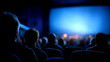 © Kateryna - Empty cinema screen with faceless audience silhouettes movie theater entertainment venue film screening defocused crowd projection screen theatrical setting with copy space