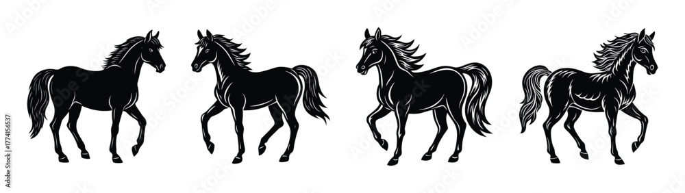 Black horse silhouette vector art equestrian design animal illustration ...