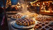 © InfiniteStudio - Warm waffles served at a festive market stall with holiday lights in the background