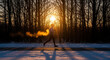 © MindsTock - Man running in winter forest at sunrise for fitness and health