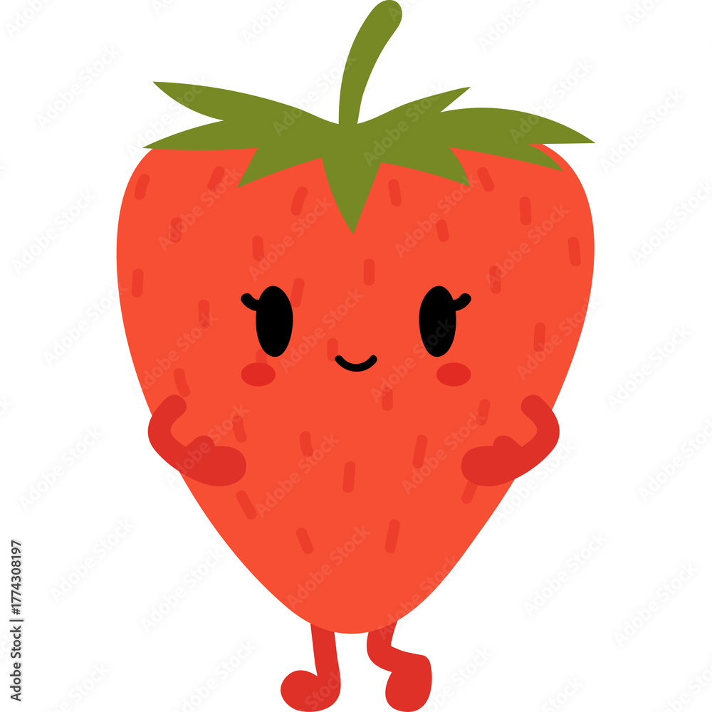 Ilustración de Stock Cute Red Strawberry Character With Green Leaves ...