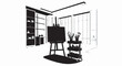 © Malik - Artist's studio setup with easel, art supplies, and shelves filled with creations