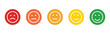 © Hilman - Customer feedback emoji icon on circle background. Five facial level review concept