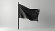 © Vadym - Blank black flag waves on pole against light grey backdrop. Empty banner provides space for custom graphics, text, or logos for commercial use.
