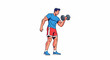 © UltraDesigns - A man lifting a dumbbell with his right hand, wearing a blue shirt, red shorts, white socks, and blue shoes.