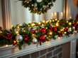 © Prasong - Sparkling baubles and garland draped elegantly on a mantelpiece, soft ambient light,  cozy,  decoration