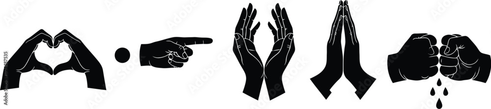 Hand gestures vector illustration of various hand positions Stock ...