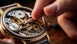 © April - hand winding a mechanical wristwatch macro shot detailed gears visible