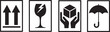 © Graphic asset - Packaging symbols, fragile and packing care label, vector illustration. Fragile. Handle with care. Keep away from water. This side up. Packaging symbols. Vector icon set.