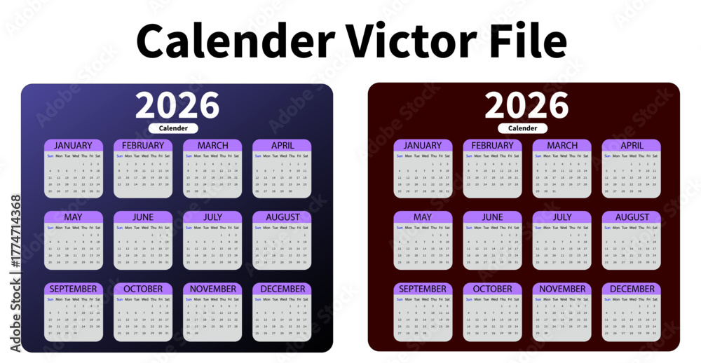 เวกเตอร์ Stock 2026 Calendar Vector Design | All Months Layout ...