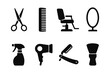 © Cezar_911 - Barber icons set: scissors, comb, chair, mirror, spray, hair dryer, razor, brush