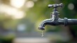 © The Little Hut - Leaky Faucet Dripping Water Drop with Green Bokeh Background Representing Water Conservation and Plumbing Issues
