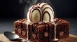 © Huzaifa - Delicious chocolate brownie with vanilla ice cream and chocolate sauce on a wooden board ready to eat