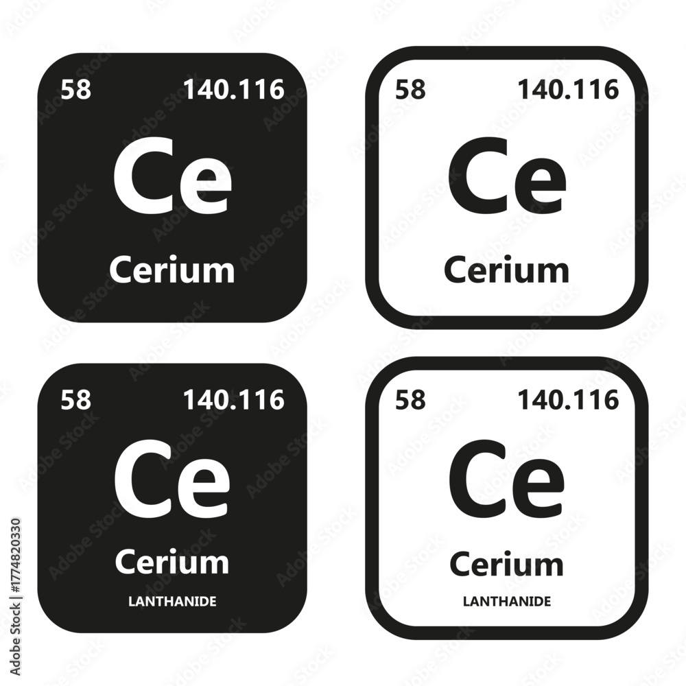 Cerium Element vector symbol with atomic number, atomic mass and ...