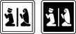 © Yuliia - Prayer Room Signs. Black and White Vector Icons. Man and Woman Kneeling in Praying. Private Room for Prayer and Meditation. Hospital Ward Sign